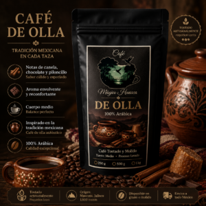 Café de Olla Café Mágico Huasca 100% arábica, café tostado y molido con notas de canela, chocolate y piloncillo.